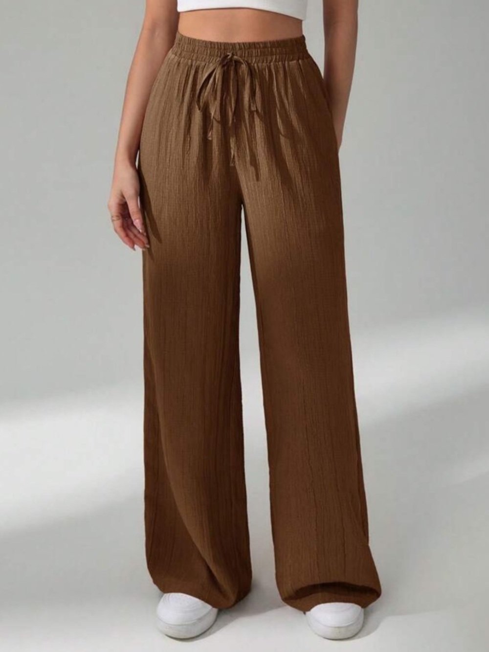Coffee Brown Wide-Leg Drawstring Pants Tall
